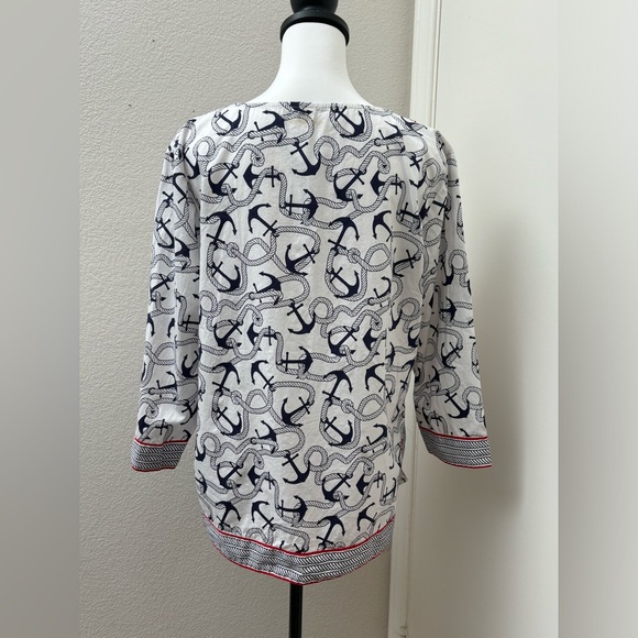 Princess Cruises anchors v-neck tunic size large L, nautical print top - Picture 4 of 14